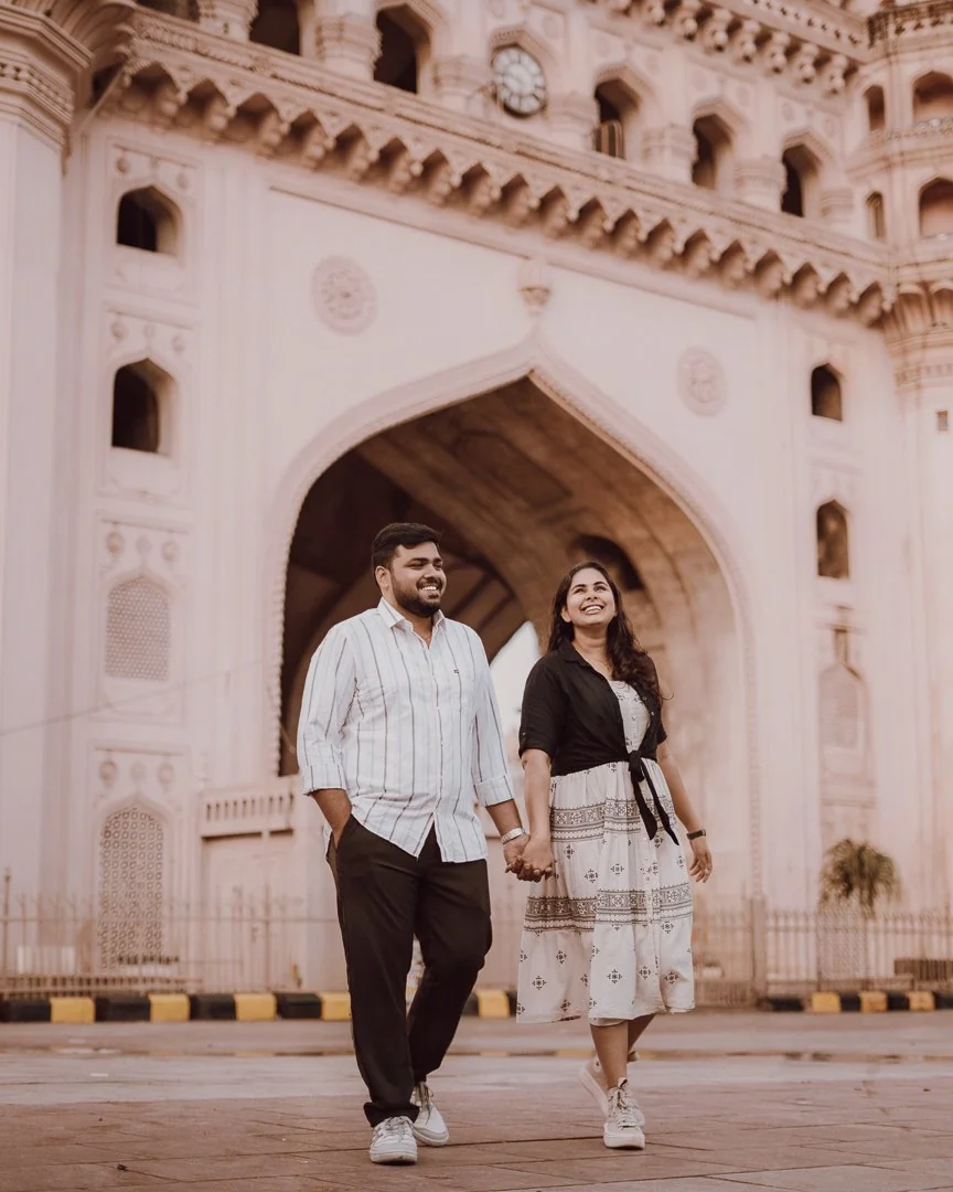 People framed by the architecture around them